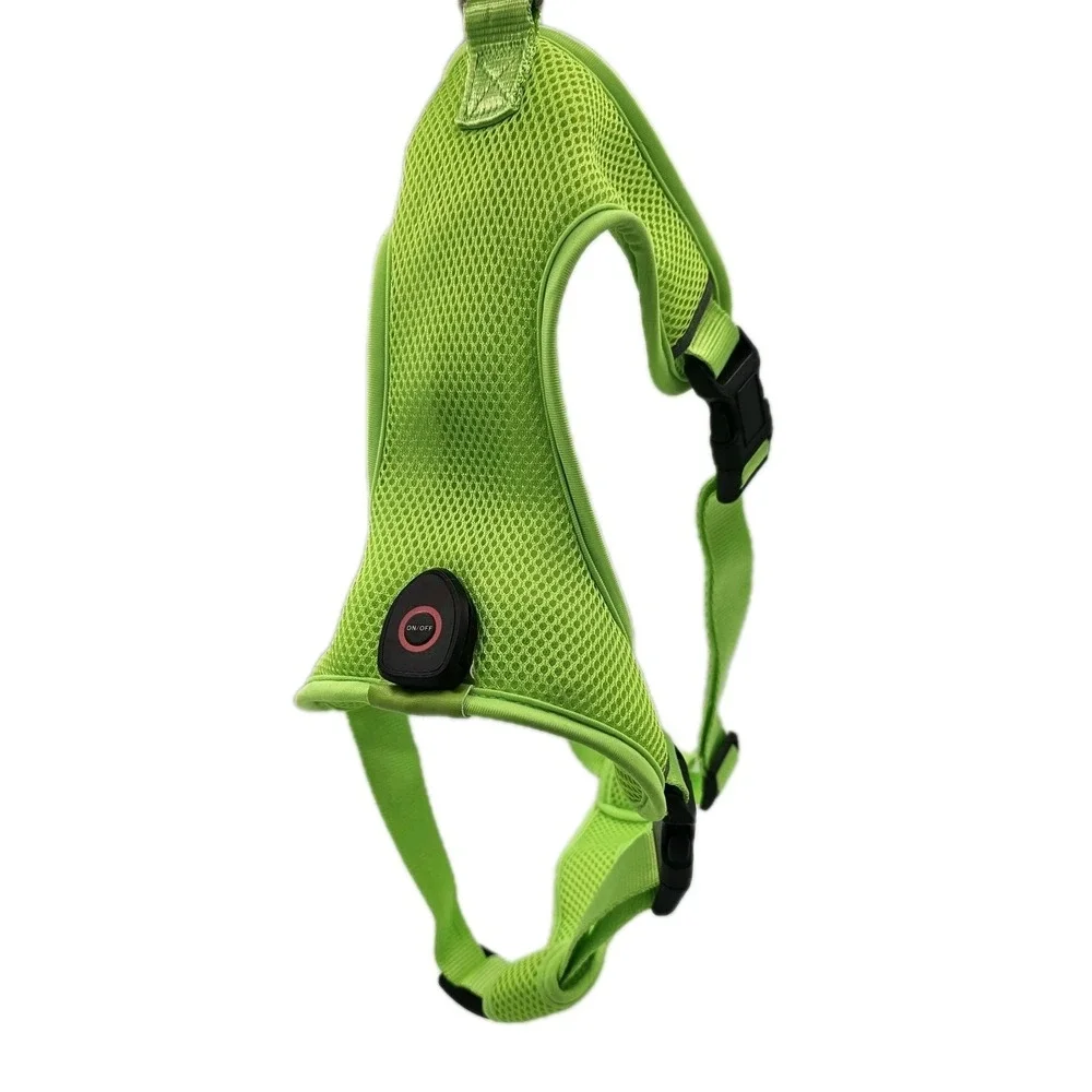 LED Light Up Dog Harness Green 3 Settings Fits Neck 21